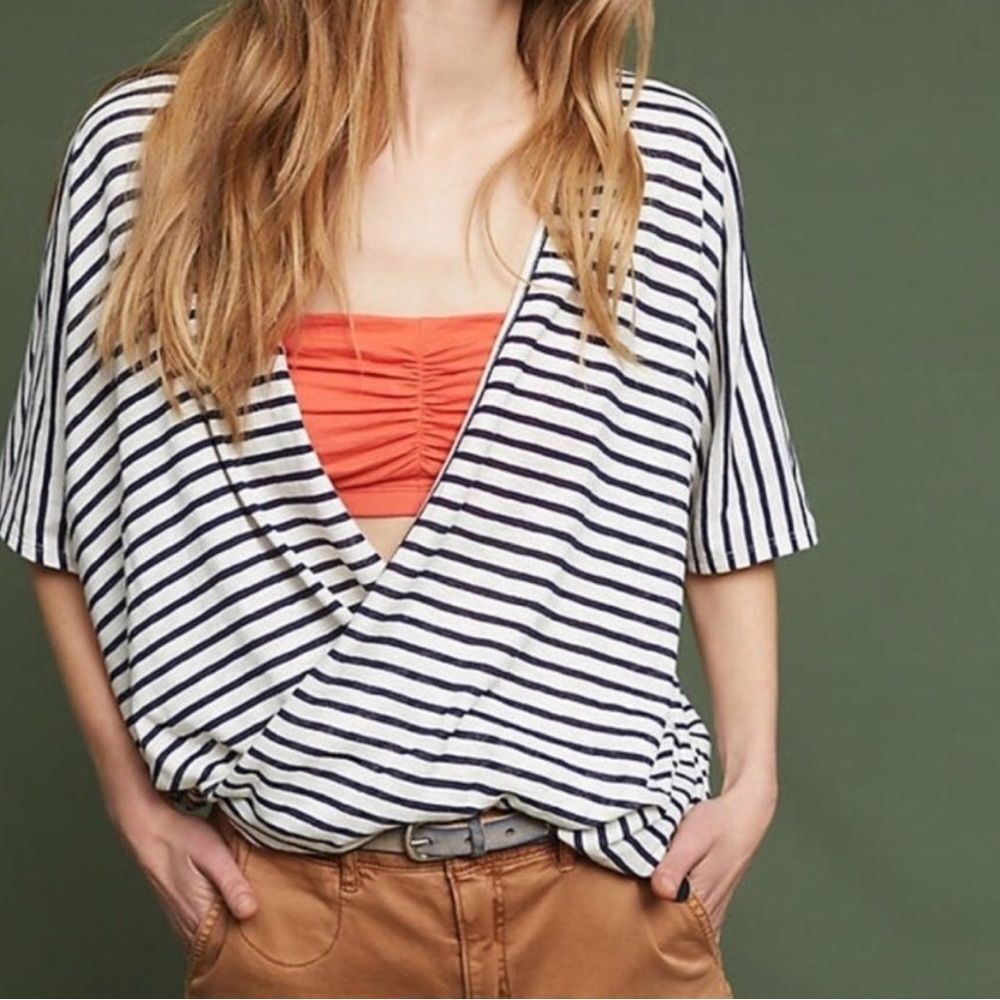 Anthropologie Eri + Ali Striped Dolman Wrap Top Casual Coastal Preppy Size S